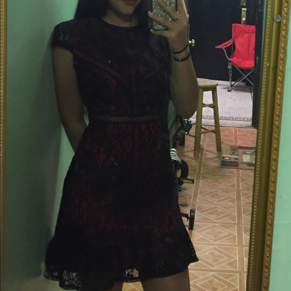 Red and black skater dress